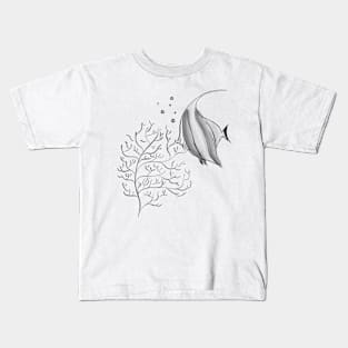 Black and White Fish and Coral Kids T-Shirt